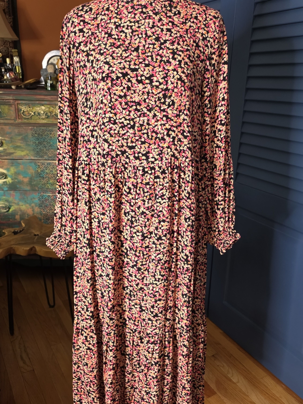 H&M Black Maxi Dress with Pink and Cream Floral Print